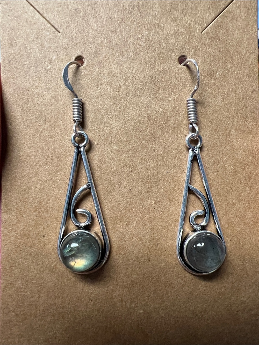 Sterling-Style Silver Teardrop Earrings with Moonstones